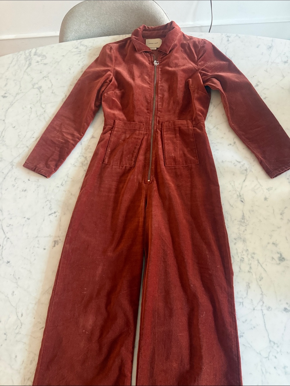 Paloma Wool Womens Velvet One-Piece Jumpsuit in Deep Rust
